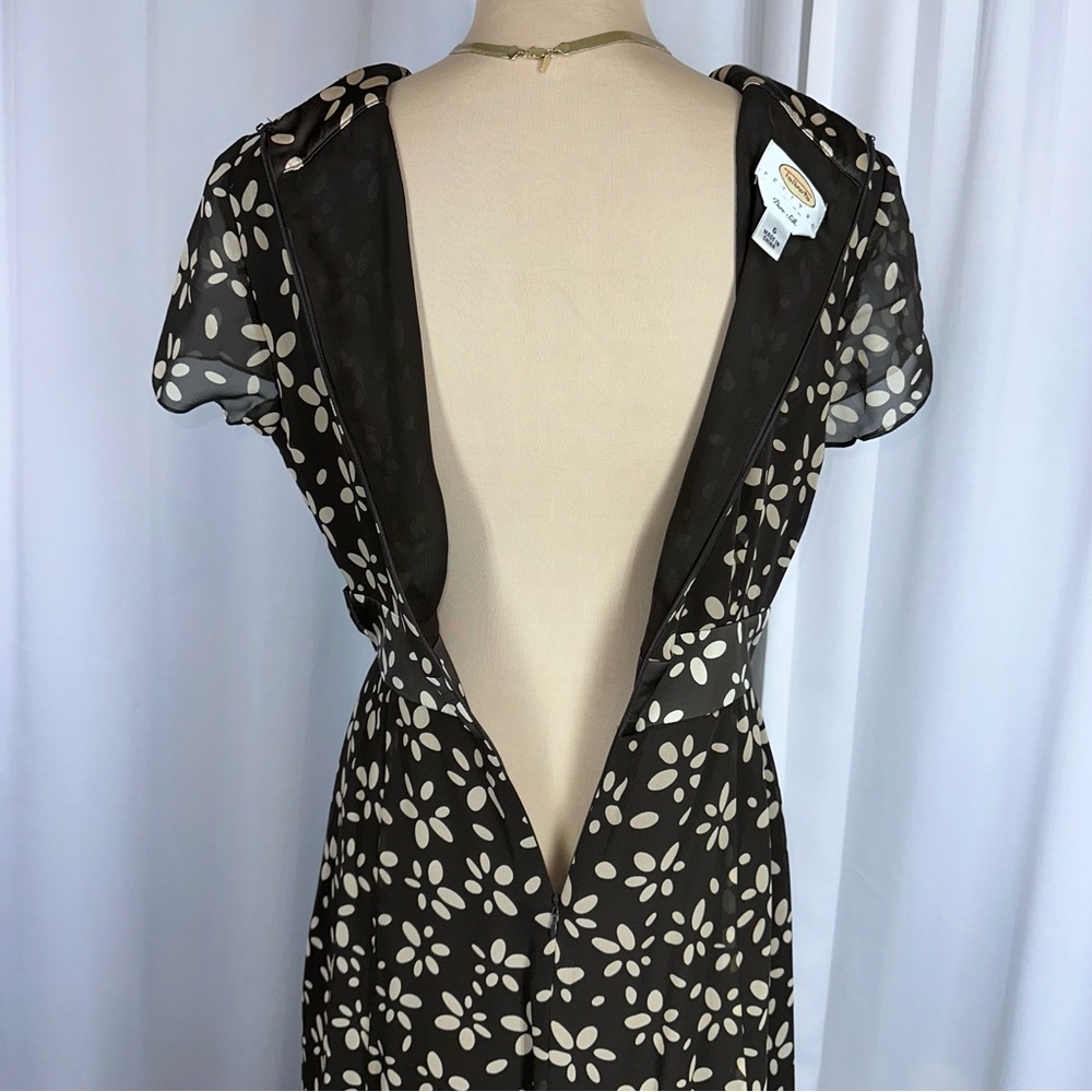 Talbots Vintage Pure Silk Midi Dress Sz 6 Brown Tan Faux Wrap‎ Bow Detail EUC - Picture 8 of 15